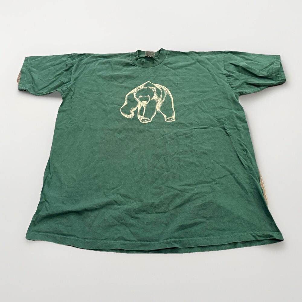Vtg Pro Club Heavyweight Mens Green Lined Art Bear Short Sleeve T-Shirt 3XL USA